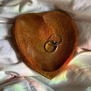 Vintage Heart-shaped Wood Trinket Dish